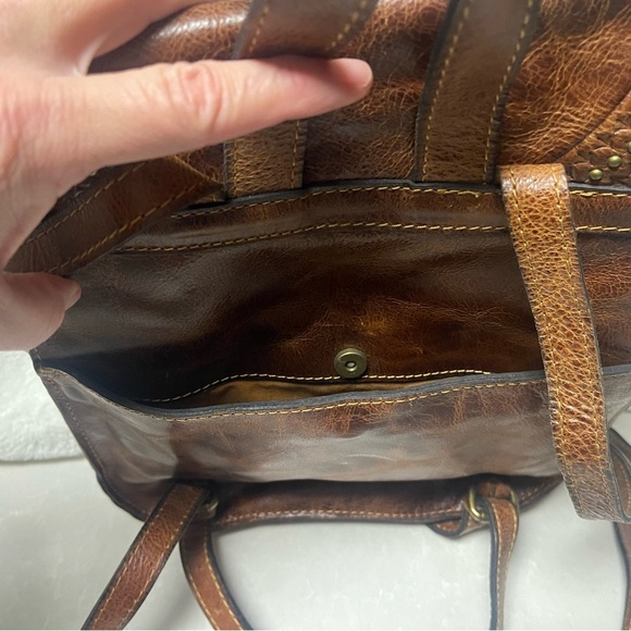 EUC Patricia Nash Jovanna Distressed Cognac Italian Leather Tassel Backpack - Picture 6 of 14